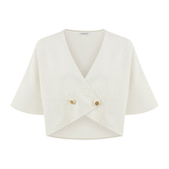 Tokyo Short Sleeve V Neck Crop Jacket - White