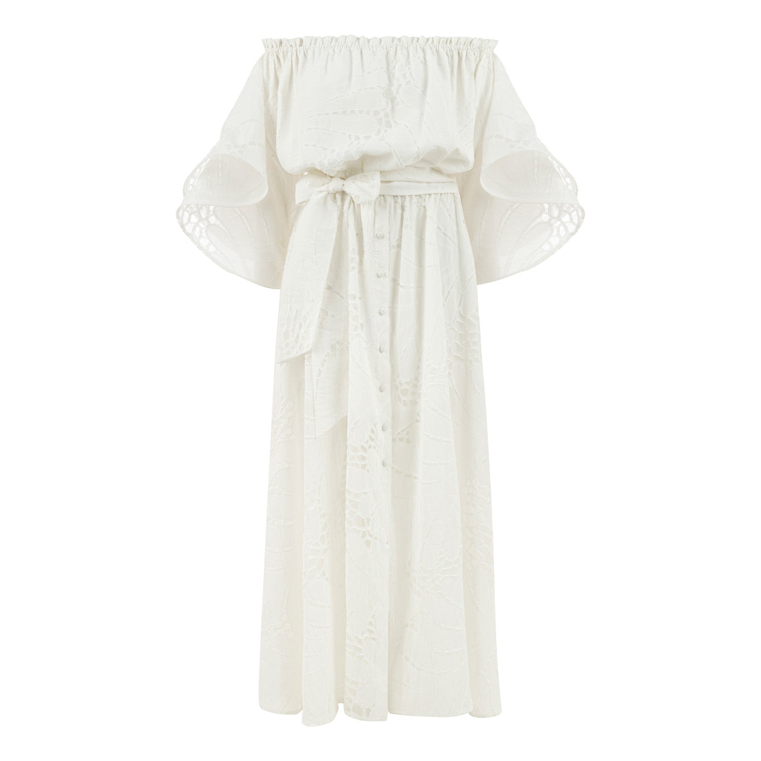 Victoria Wavy Sleeves Dress - White