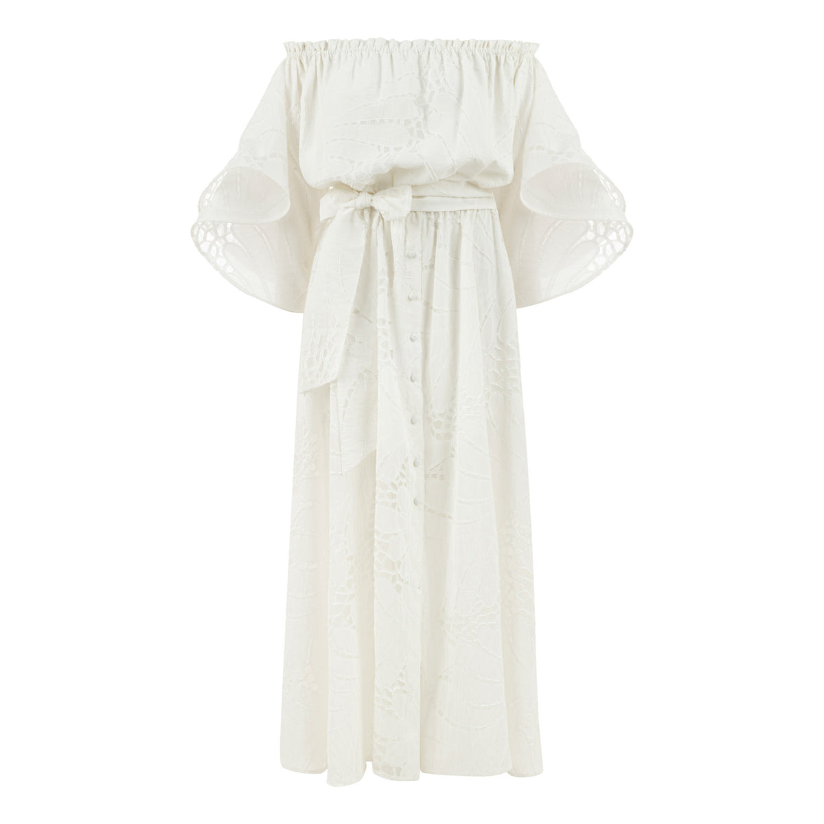 Victoria Wavy Sleeves Dress - White