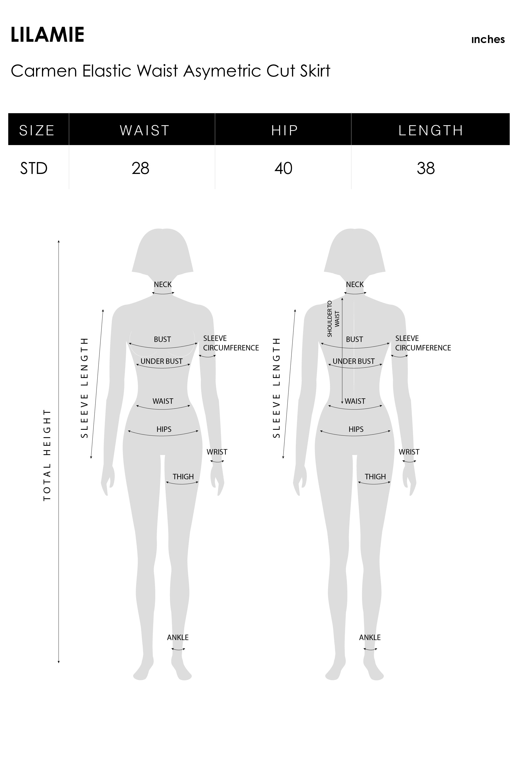 Carmen Elastic Waist Asymetric Cut Skirt - Black